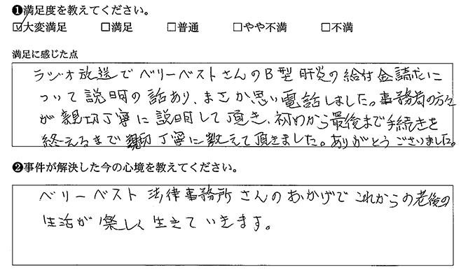 ベリーベスト法律事務所さんのおかげです