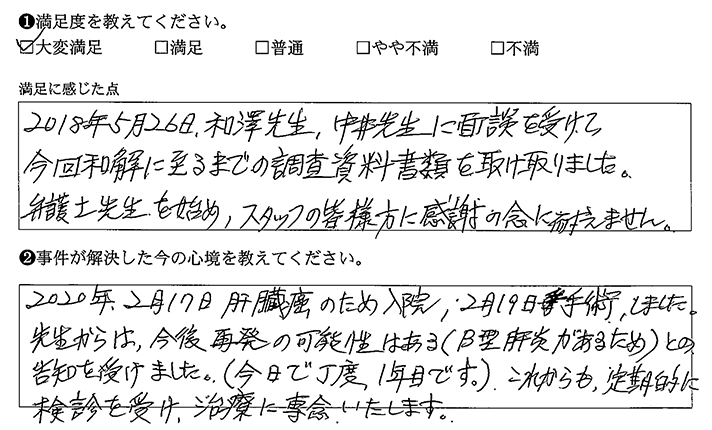 弁護士先生を始め、スタッフの皆様方に感謝の念に耐えません