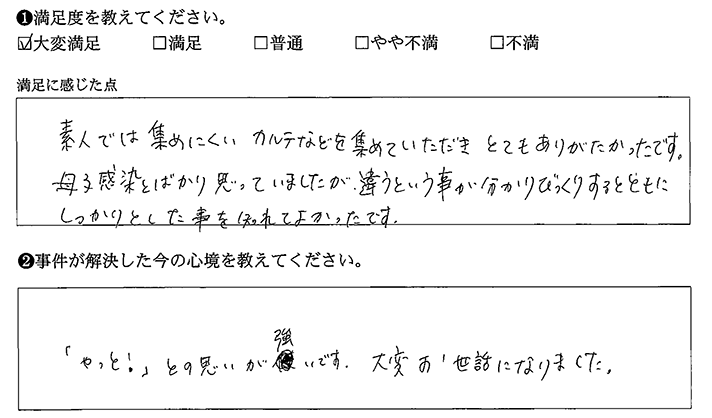 素人では集めにくいカルテなどを集めていただきとてもありがたかった