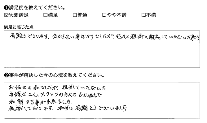 分からない事ばかりでしたが、色々と親身に対応していただいた