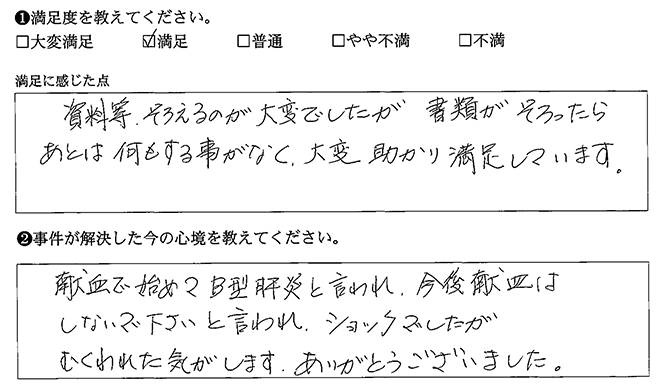 書類がそろったらあとは何もする事がなく、大変助かり満足しています