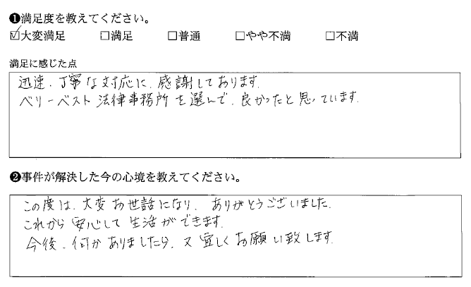 迅速、丁寧な対応に感謝しております