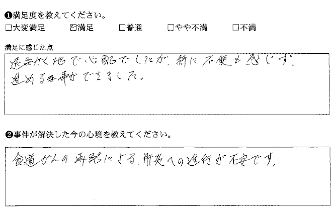 遠隔地でしたが、特に不便も感じず、進める事ができました