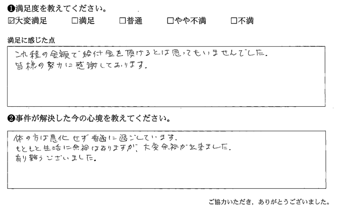 これ程の金額で給付金を頂けるとは思ってもいませんでした